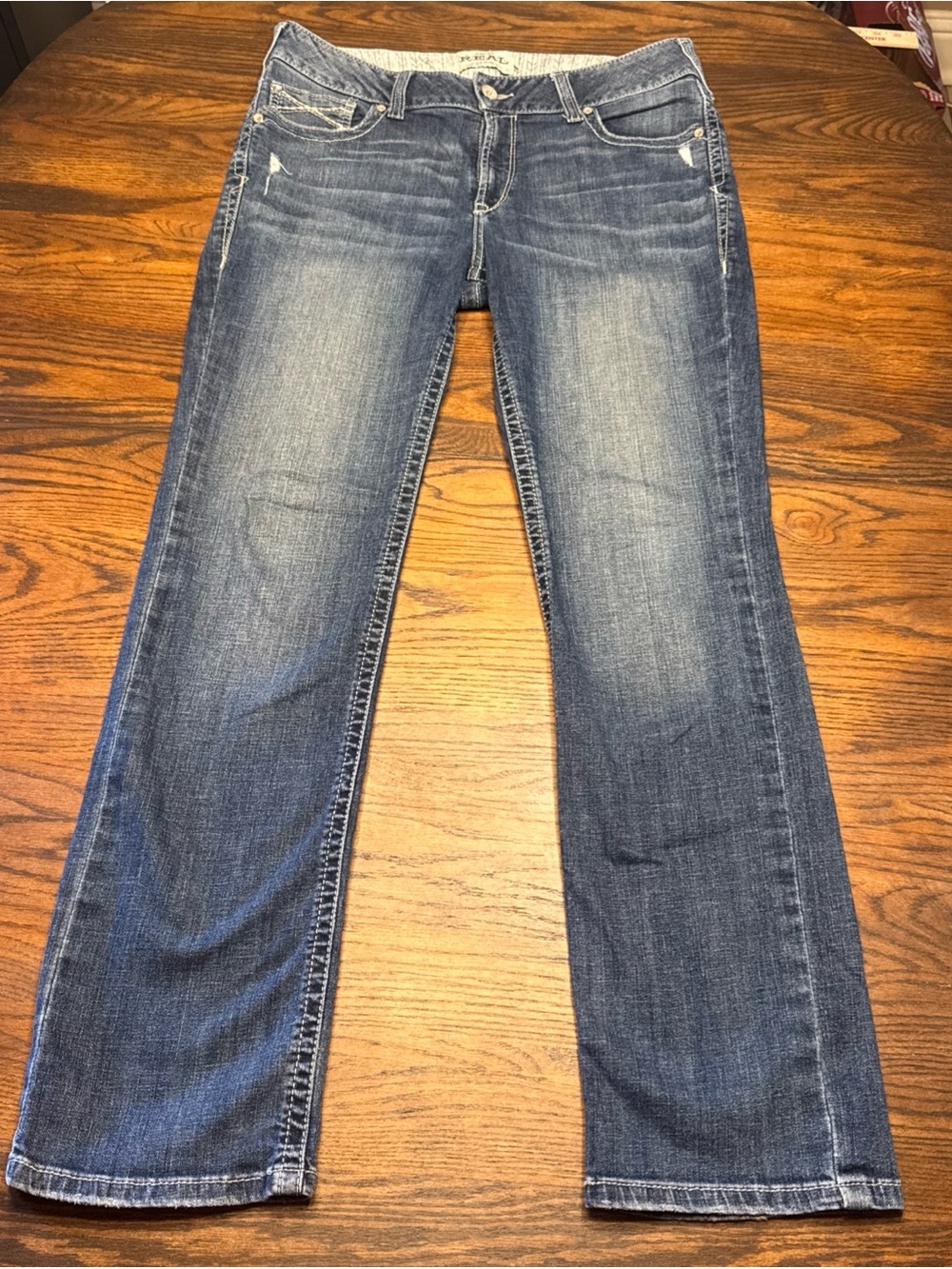 Ariat REAL Denim Jeans Women 33R Blue Bootcut Mid Rise Embroidered Medium Wash